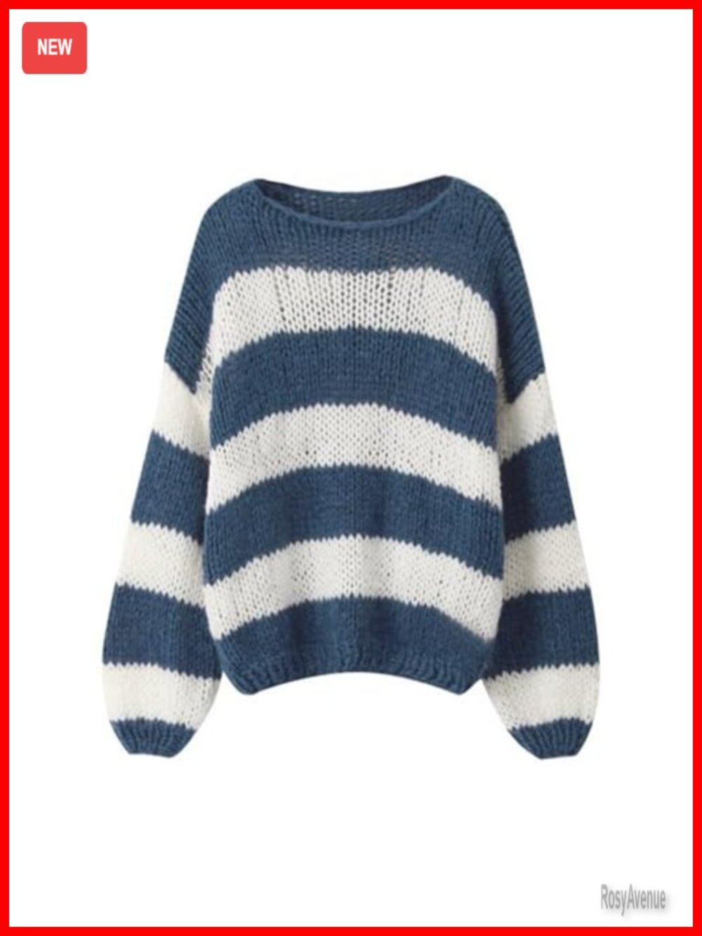 Women's Knit Striped Sweater Oversized Long Sleeve Crewneck Pullover